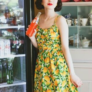 Lemon novelty print midi dress